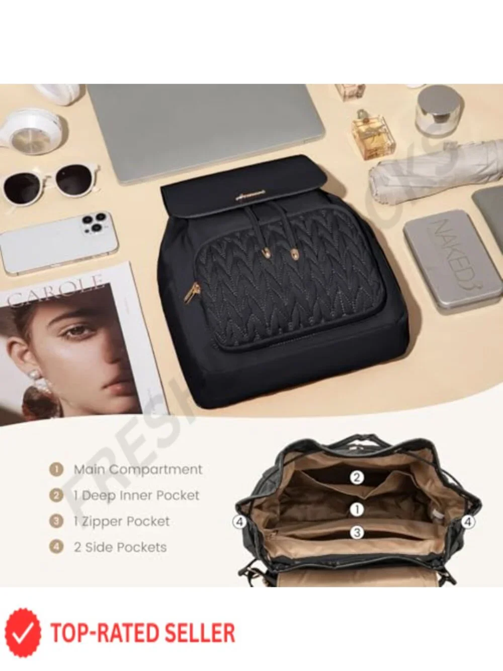 Water-Resistant Quilted Mini Backpack for Women with Anti-Theft Pockets